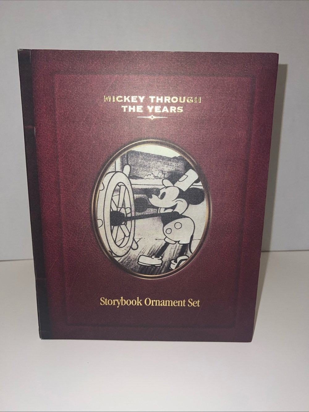 Disney Mickey Through The Years Storybook Ornament Set - Burgundy and Gold